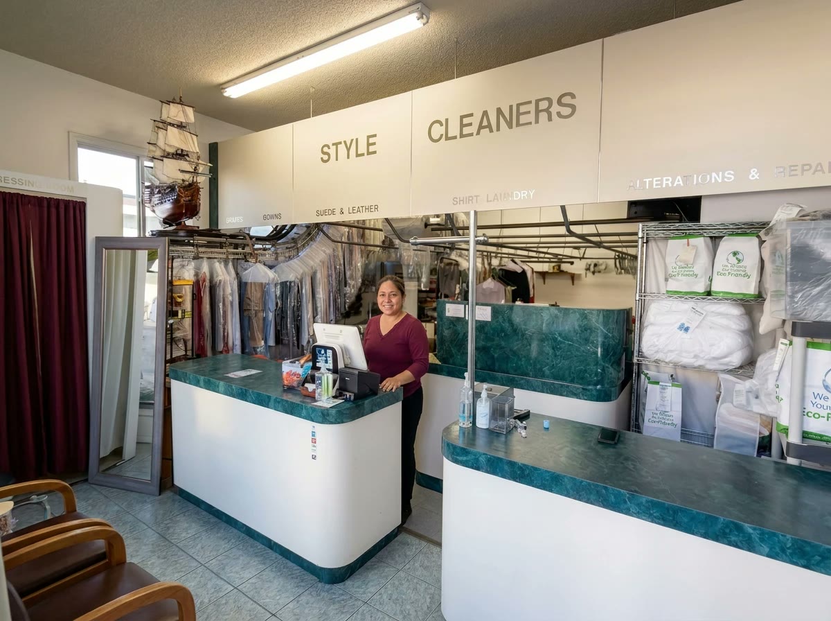Maria Nunez en el mostrador de Style Cleaners